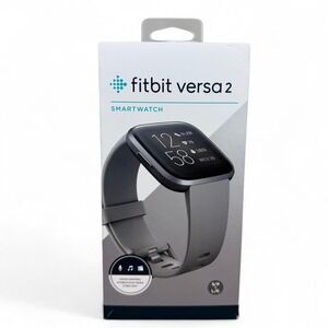 Fitbit Versa 2 Smartwatch Stone Mist Grey, Black  Band Aluminum Case FB507 Alexa